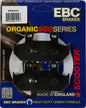 EBC Motorcycle Brakes Sfa412 Organic brake pads showing the black friction material and metal backing plate.