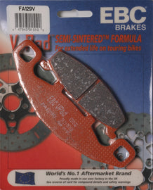 EBC Motorcycle Brakes V-Series brake pads for motorcycle, showing the black friction material and metal backing plate.