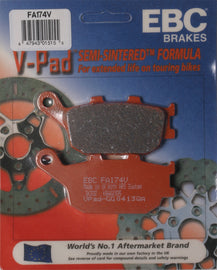 EBC Motorcycle Brakes V-Series brake pads for motorcycles, showing the black brake pad with metal backing plate.