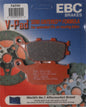 EBC Motorcycle Brakes V-Series brake pads for motorcycles, showing the black brake pad with metal backing plate.