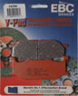 EBC Motorcycle Brakes V-Series 15-179V brake pads for motorcycle braking system, showing black friction material and metal backing plates.