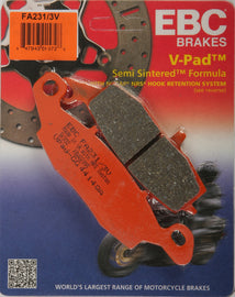 EBC Motorcycle Brakes V-Series brake pads, durable and high-performance motorcycle brake pads with product packaging visible.