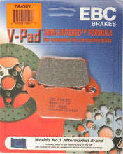 Load image into Gallery viewer, EBC Motorcycle Brakes V-Series 15-436V brake pads showing black friction material and metal backing plate for motorcycle braking system.