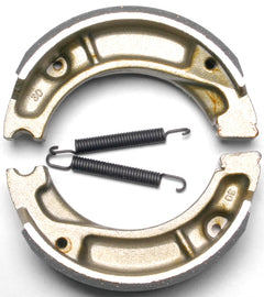 EBC Motorcycle Brakes Brake Shoes 323 Plain set showing black brake shoes with EBC branding for motorcycle braking systems.