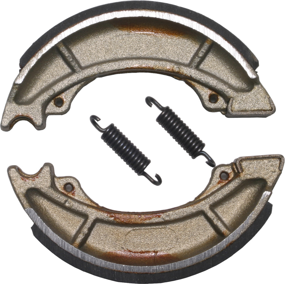 EBC Motorcycle Brakes brake shoes 508 Plain 14-508 set with metal backing plates for motorcycle brake system, close-up view