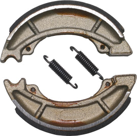 EBC Motorcycle Brakes brake shoes 508 Plain 14-508 set with metal backing plates for motorcycle brake system, close-up view
