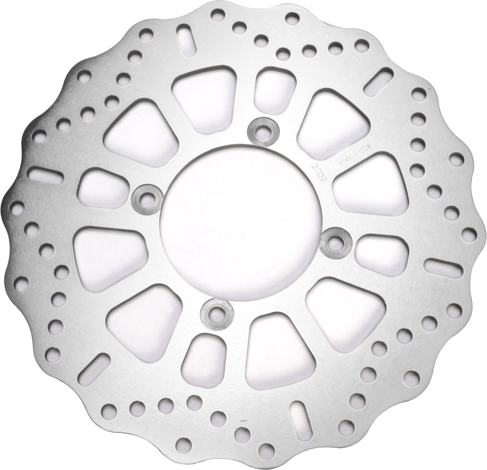 EBC Motorcycle Brakes Contour Brake Rotor 15-3002C showing a close-up of the black, vented brake rotor with detailed surface design.