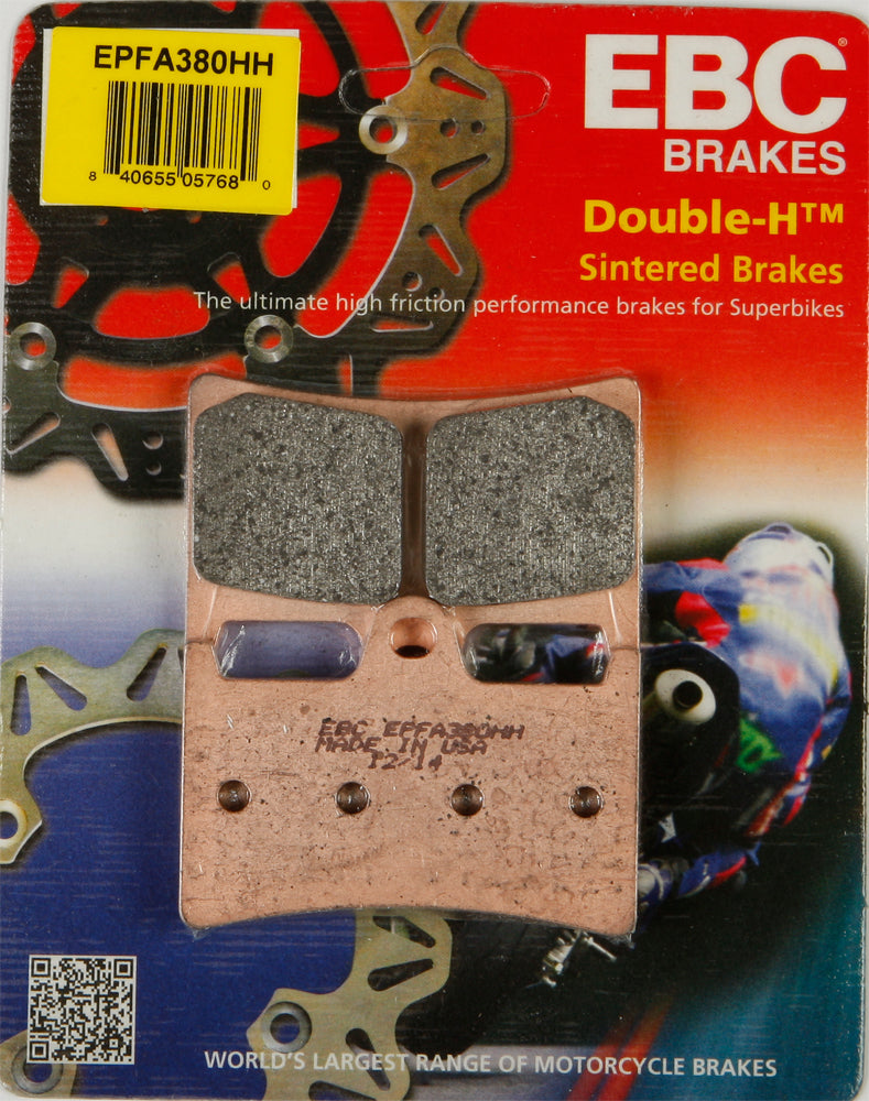 EBC Motorcycle Brakes Extreme Pro Brake Pads with black friction material and metal backing plates for enhanced stopping power