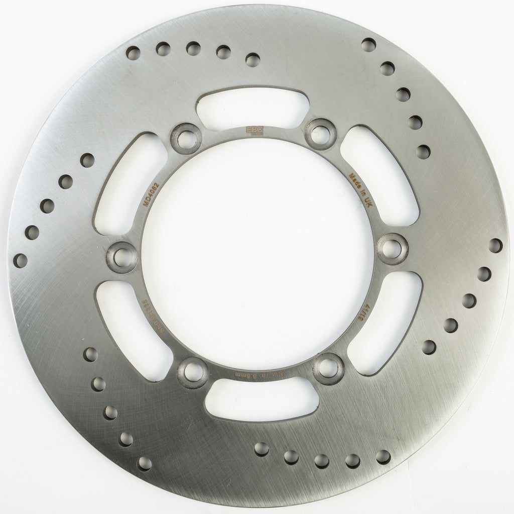 EBC Motorcycle Brakes standard brake rotor 15-4082 showing a close-up of the metal disc with vented design for effective braking.