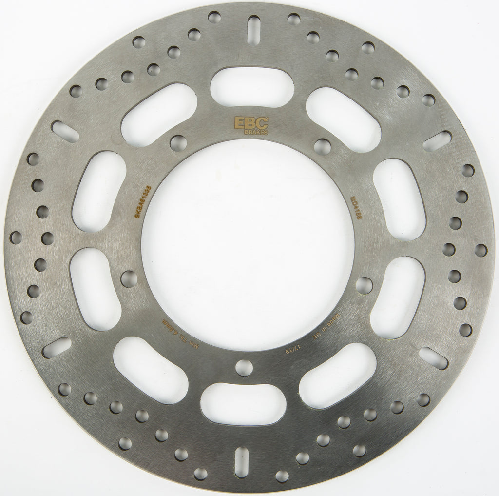 EBC Motorcycle Brakes standard brake rotor 15-4158 showing a close-up of the metal disc with vented design and mounting holes.