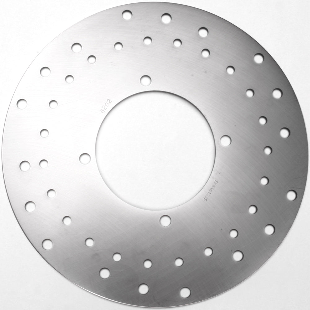 EBC Motorcycle Brakes standard rotor 15-6202 showing the drilled metal brake disc with mounting holes and branding details
