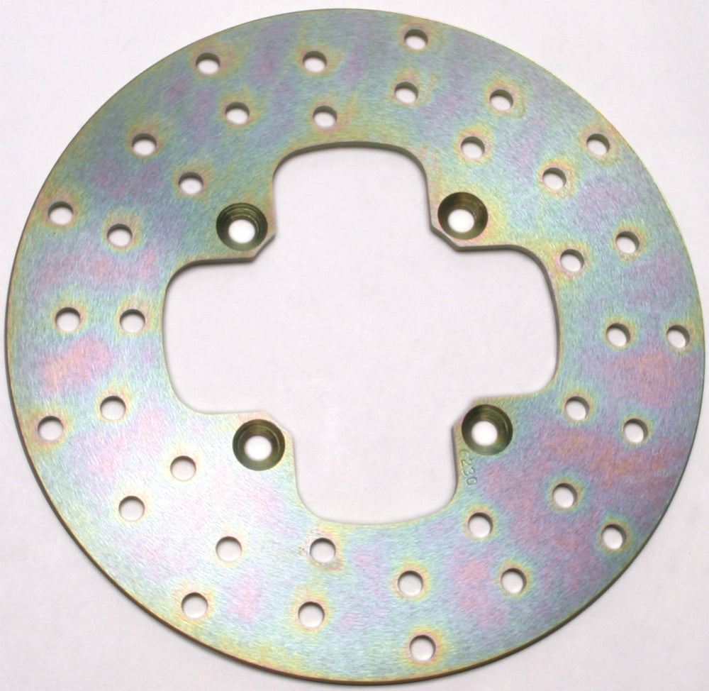 EBC Motorcycle Brakes standard rotor 15-6230 showing a circular metal brake disc with drilled holes for cooling.