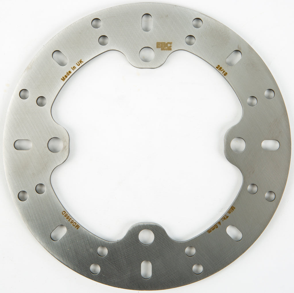 EBC Motorcycle Brakes Standard Rotor 15-6366 showing a close-up of the metal brake rotor with drilled holes for cooling.