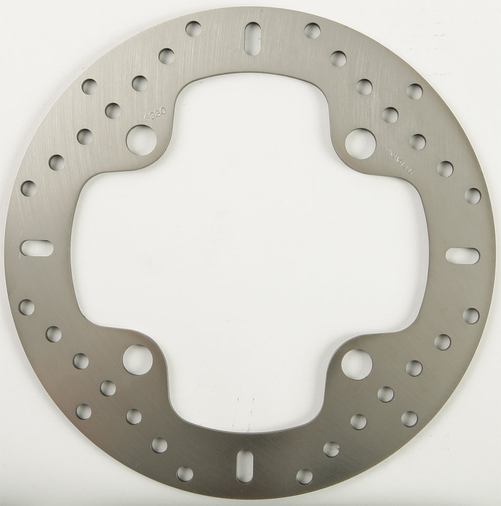 EBC Motorcycle Brakes Standard Rotor 15-6380, close-up of durable metal brake rotor with vented design for motorcycle braking.