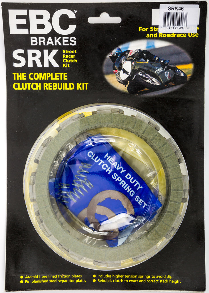 EBC Motorcycle Brakes SRK46 complete clutch kit with clutch plates and components, designed for motorcycle clutch replacement.