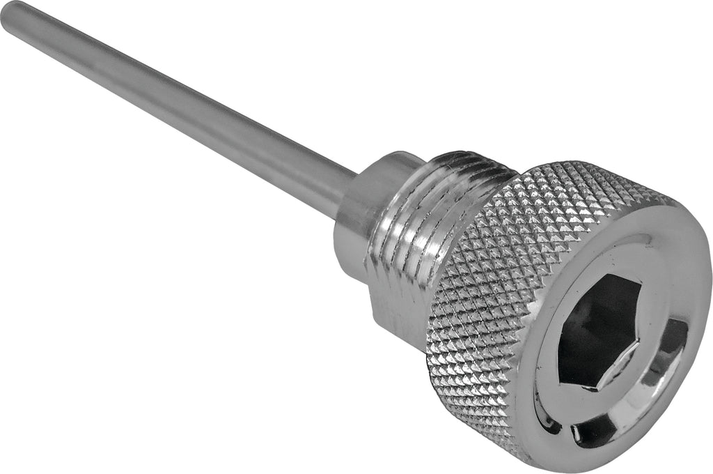 Chrome Accutronix Trans Dipstick Drive for motorcycles, featuring a sleek, reflective finish and precise measurement markings.
