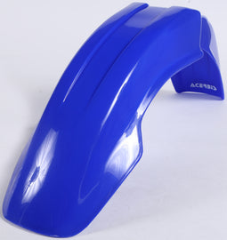 Acerbis blue front fender for motorcycle, showcasing its aerodynamic design and vibrant blue color.