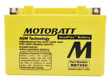 Load image into Gallery viewer, Motobatt MBTX9U sealed lead-acid motorcycle battery with factory activation and durable design.