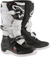 Load image into Gallery viewer, Alpine Star Tech 7s motocross boots in black and white, size 5, showing sturdy design and ankle protection.