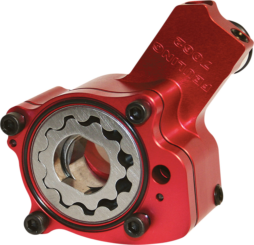 Feuling Race Series Engine Oil Pump 811-07062 showing detailed metal components and gear mechanism for high-performance engines.