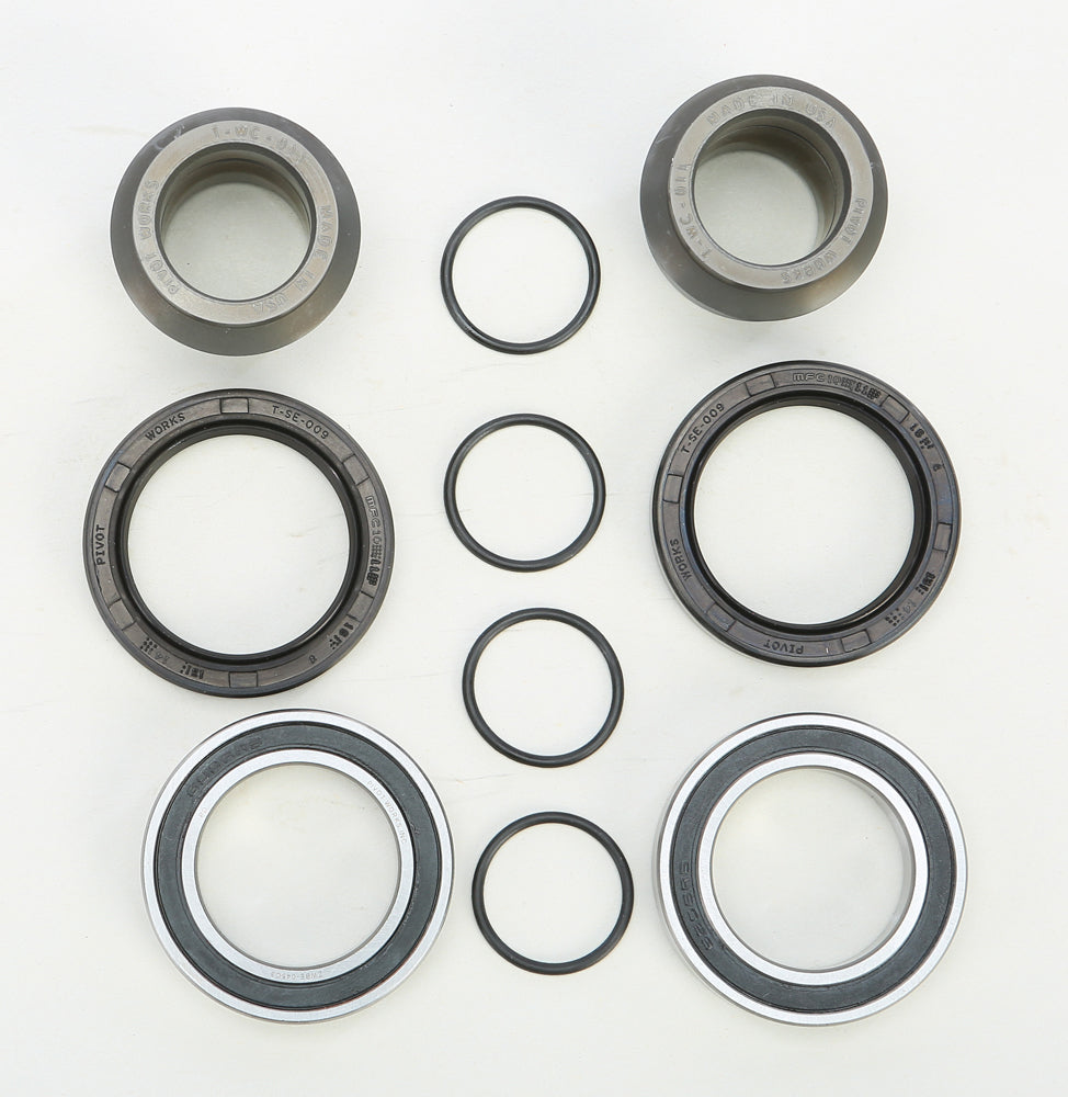 Pivot Works waterproof front wheel collar kit for KTM drive system, showing the durable metal wheel collar components.