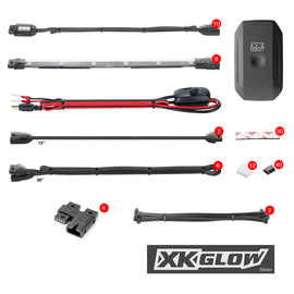XK Glow Advanced Accent Light App Kit 18pc, car interior illumination with colorful LED accent lights and control app for customization.