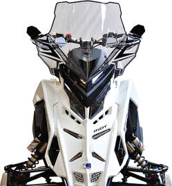 Powermadd Cobra windscreen with tall clear and black 20-inch polycarbonate material for ATV or motorcycle riding.
