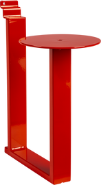 Red Fly Racing Slatwall helmet holder mounted on slatwall display, designed for secure helmet storage and organization.