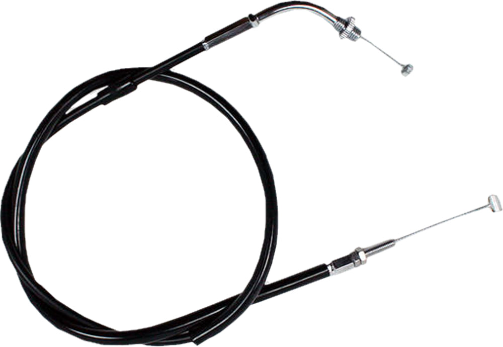 Motion Pro black vinyl throttle pull cable for motorcycle, showing the cable with black vinyl coating and metal fittings.