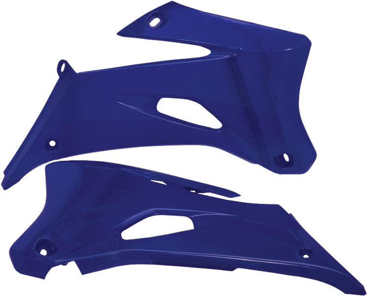 Acerbis blue radiator shrouds for motorcycle, featuring sleek design and brand logo on the plastic covers.