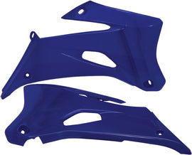 Acerbis blue radiator shrouds for motorcycle, featuring sleek design and brand logo on the plastic covers.