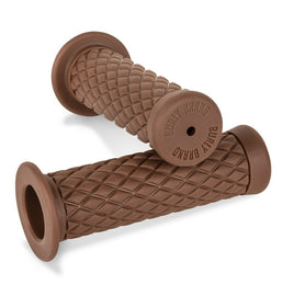 Burly Brand Rubber Diamondback Grips in brown, 1-inch size, showcasing textured rubber surface for motorcycle handlebar control