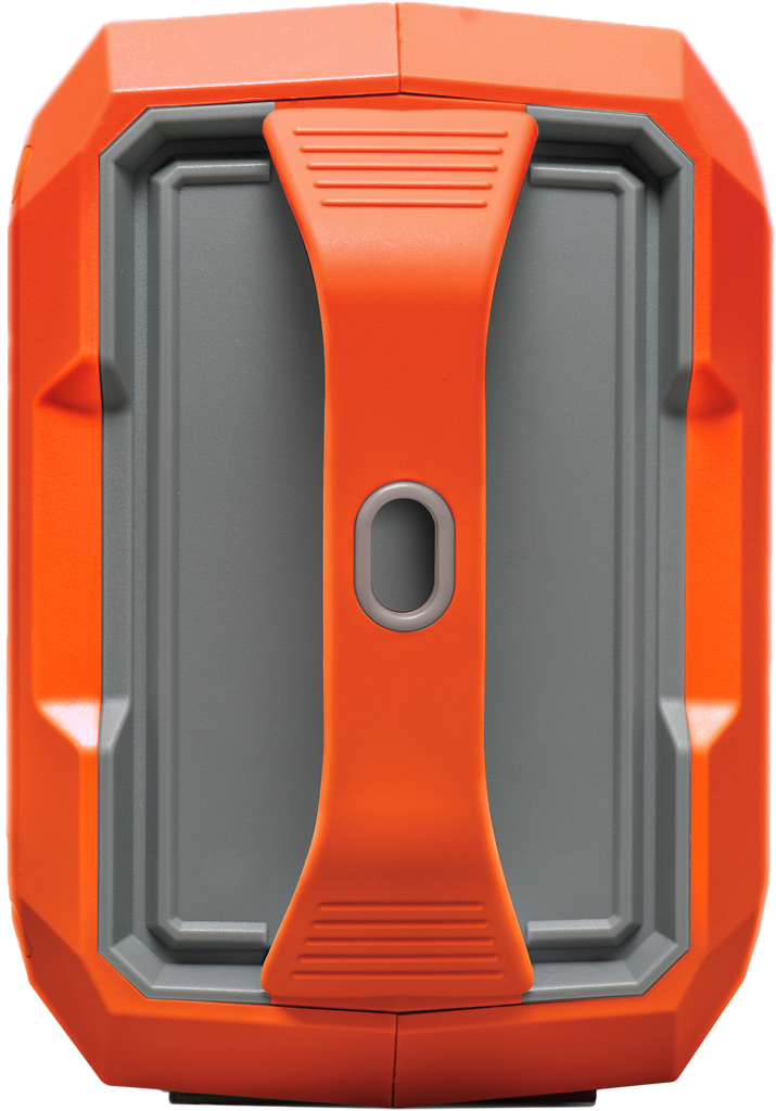 EcoXGear Defender Blaze orange portable speaker with rugged design for outdoor audio and communication.