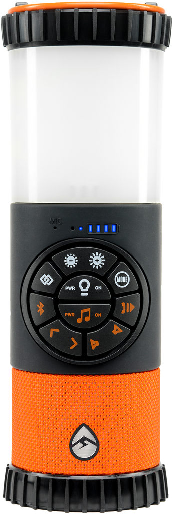 EcoXGear EcoLantern portable LED lantern with built-in audio and communication features, designed for outdoor and emergency use.