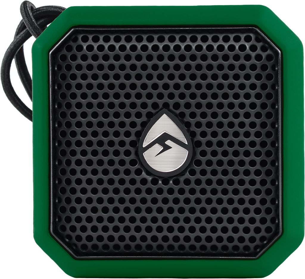 EcoXGear Ecopebble Lite green portable audio and communication device, compact design with buttons and LED indicator.