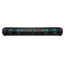 EcoXGear Seds33 Elite portable speaker with LED casting, black design, and control buttons visible on the front.