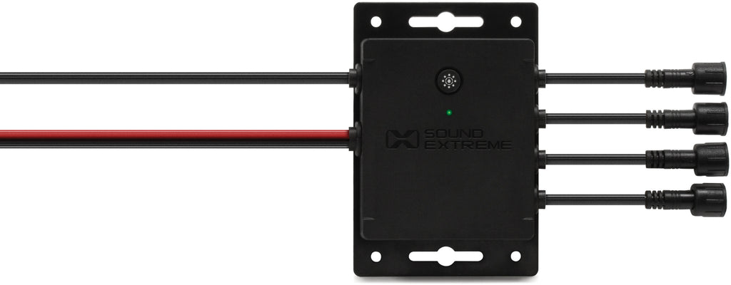 EcoXGear 4-Zone Light Controller for illumination, showing buttons and LED indicators on black device with brand logo.