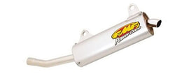 FMF Racing Powercore Silencer exhaust with metallic finish and mounting brackets for motorcycle or ATV performance upgrade