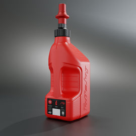 Red Tuff Jug 5-gallon utility container with matching red cap, designed for durable storage and transport.