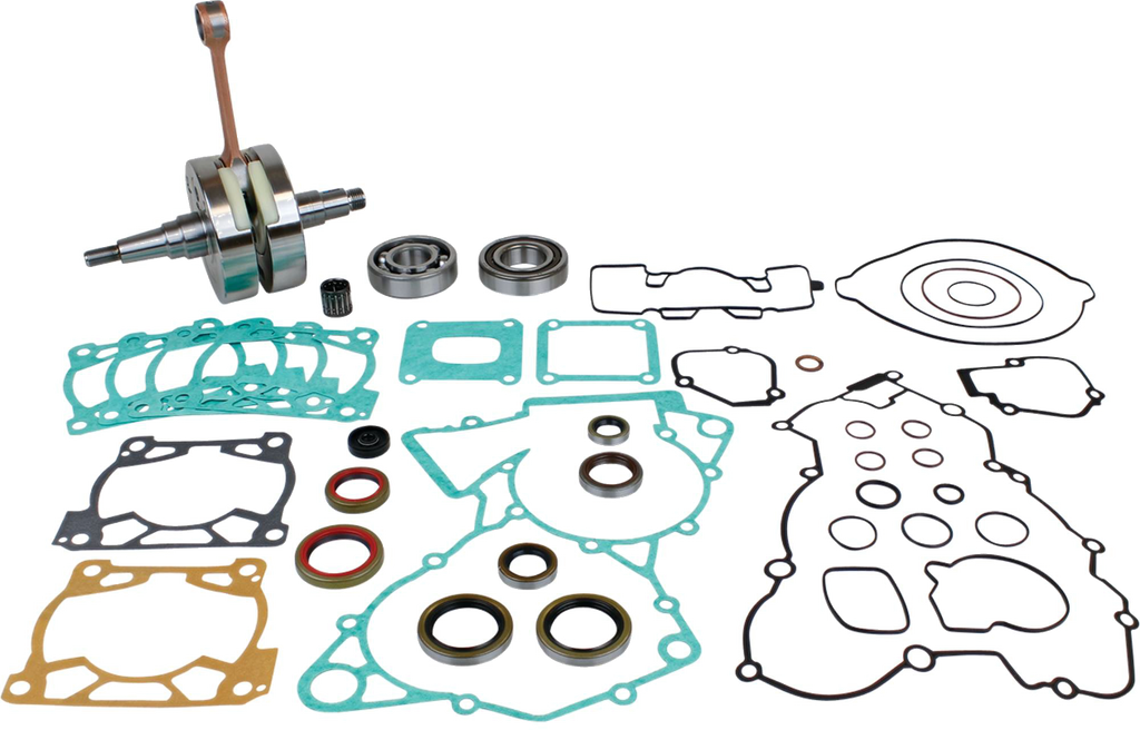 Hot Rods Bottom End Kit engine components, including pistons and crankshaft, for automotive performance and repair.
