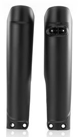 Black Acerbis Fork Guard for motorcycles, featuring a durable design and brand logo, attached to front suspension forks.