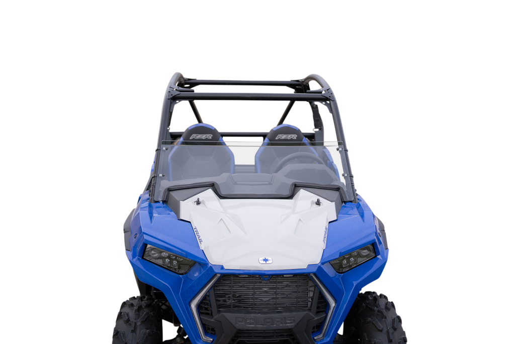 Open Trail Half Windshield 457-0137 for off-road vehicles, featuring clear acrylic and durable mounting hardware.