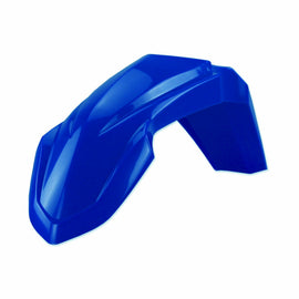 Blue Polisport Plastics off-road front fender for Yamaha models, durable plastic motorcycle mudguard with mounting points.