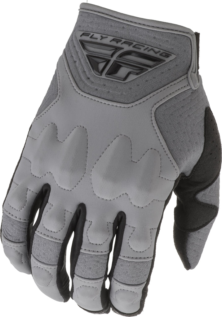 Fly Racing Patrol XC Lite gloves in grey, size 09, with padded palms and breathable fabric for motocross riding comfort.