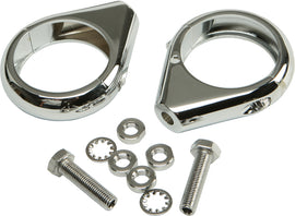 HardDrive 49mm chrome turnsignal clamps, sturdy metal clamps with a polished finish for motorcycle turnsignal mounting.