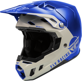 Fly Racing Youth Formula CC Centrum helmet in metallic blue and light grey, designed for youth motocross riders.