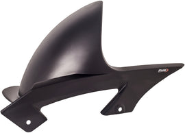 PUIG matte black tire hugger for motorcycle body, showing the sleek, curved design and matte black finish.