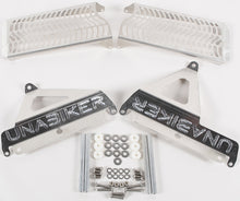 Load image into Gallery viewer, Unabiker Radiator Guard in natural color, made of durable metal with intricate cut-out design protecting motorcycle radiator.