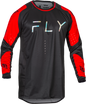 Fly Racing Evolution DST jersey in black and red, featuring a breathable, lightweight motocross jersey with bold color accents.