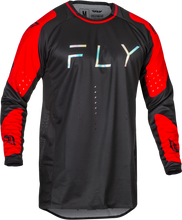Load image into Gallery viewer, Fly Racing Evolution DST jersey in black and red, size medium, featuring lightweight, breathable fabric with bold graphic design.